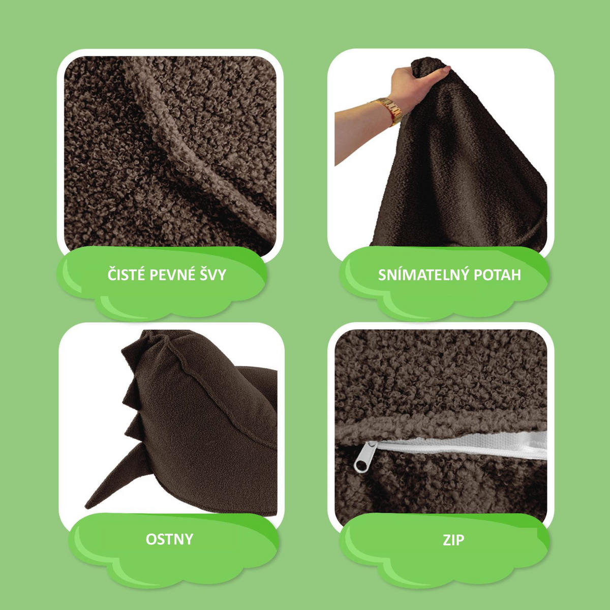 SITZSACK FÜR KINDER Dino 75/75/55 cm, weicher Bouclé 315 g/m², abnehmbarer Bezug, Cocoa Brown - Dunkelbraun, Textil (75/55/75cm) - Dreamroots