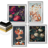 WANDBILDER 4er Set - 50x50 cm & 40x60 cm Silberner Rahmen - Blumenporträts, Sträuße, Blätter - Silberfarben, Kunststoff (50/50cm) - ArtPrintCave