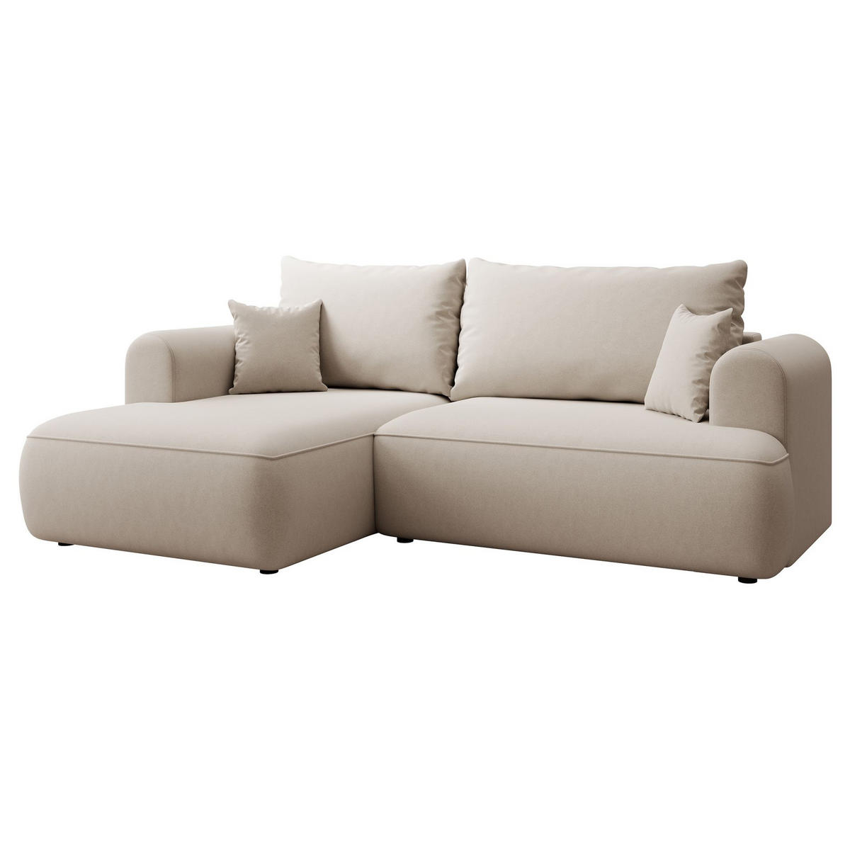 ECKSCHLAFSOFA Ovo Mini Creme Easy-Clean-Samtbezug - Creme/Schwarz, Kunststoff/Textil (238/156cm) - Selsey