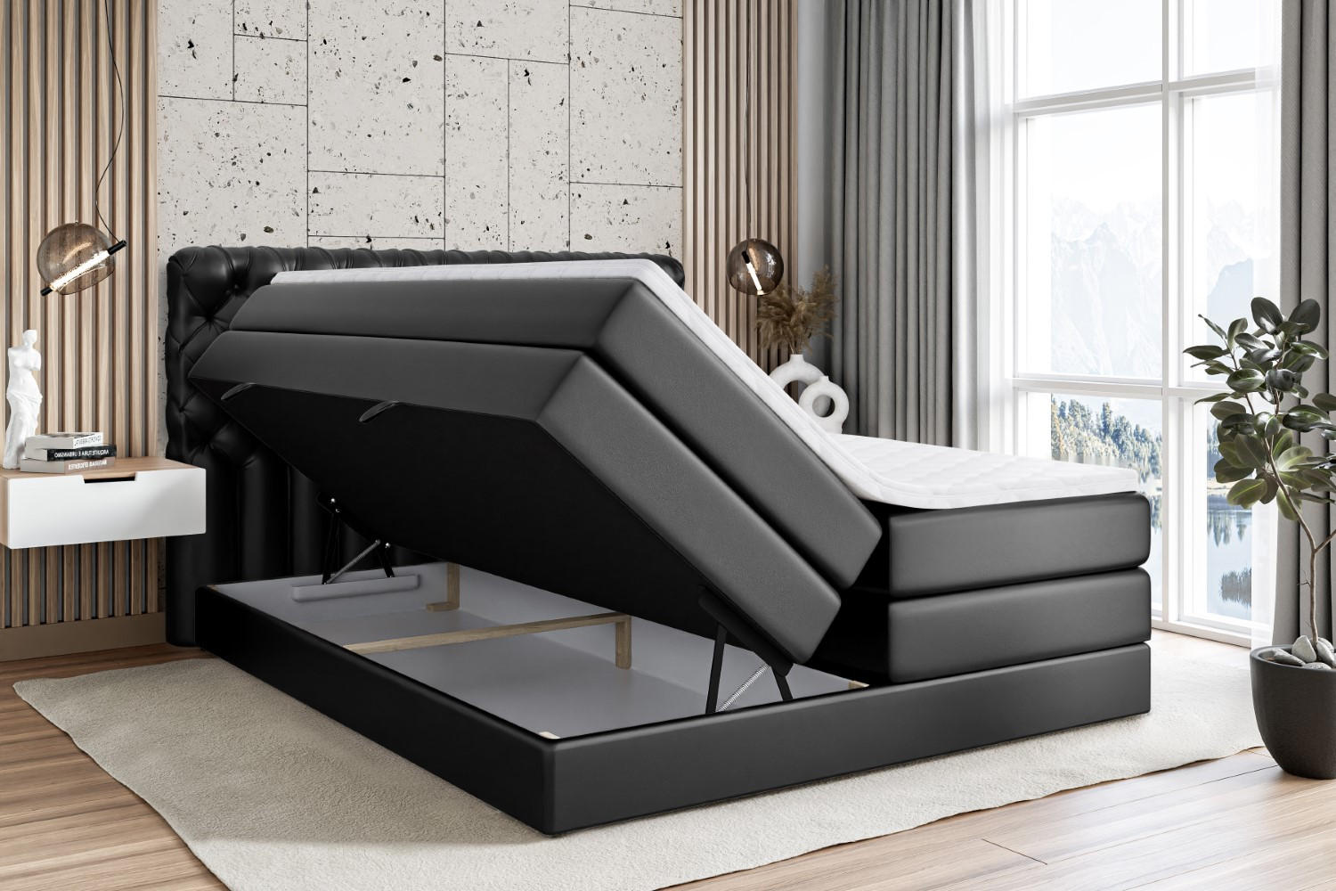 Thumbnail - Altdecor Boxspringbett, Schwarz Hochglanz, Holzwerkstoff, Höhe ca. 20 cm, 180x200 cm, Schlafzimmer, Betten, Boxspringbet...