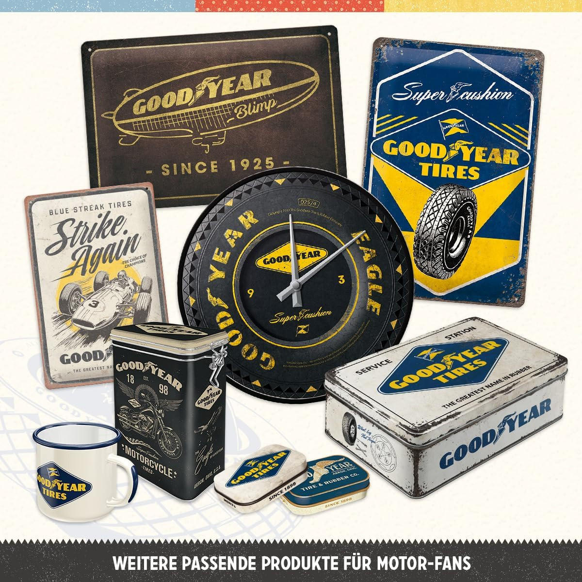 BLECHSCHILD 35 cm Rund Goodyear - Tire Sales - Multicolor, Metall (35/35/0.2cm) - Nostalgic-Art