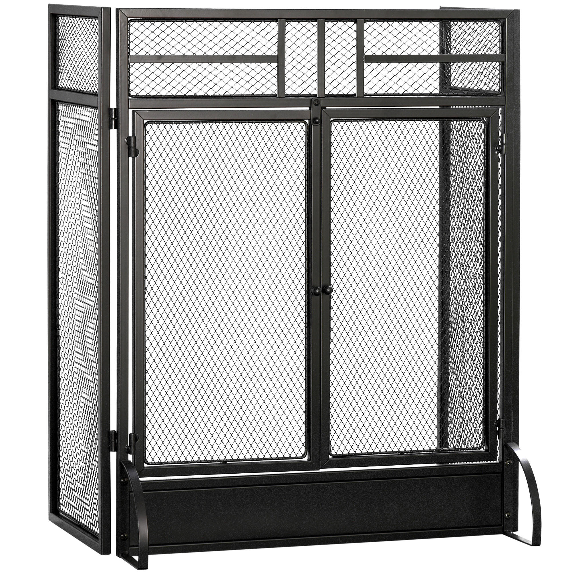 KAMINSCHIRM DE-17027 3 klappbare Flügel mit Doppeltür Schwarz - Schwarz, Metall (1/79/120cm) - ComfortXL