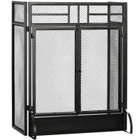 KAMINSCHIRM DE-17027 3 klappbare Flügel mit Doppeltür Schwarz - Schwarz, Metall (1/79/120cm) - ComfortXL