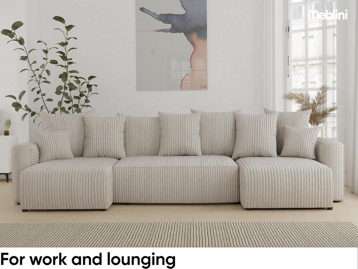 ECKSOFA SOLARIS U - Creme/Schwarz, Holzwerkstoff (312/142cm) - Meblini