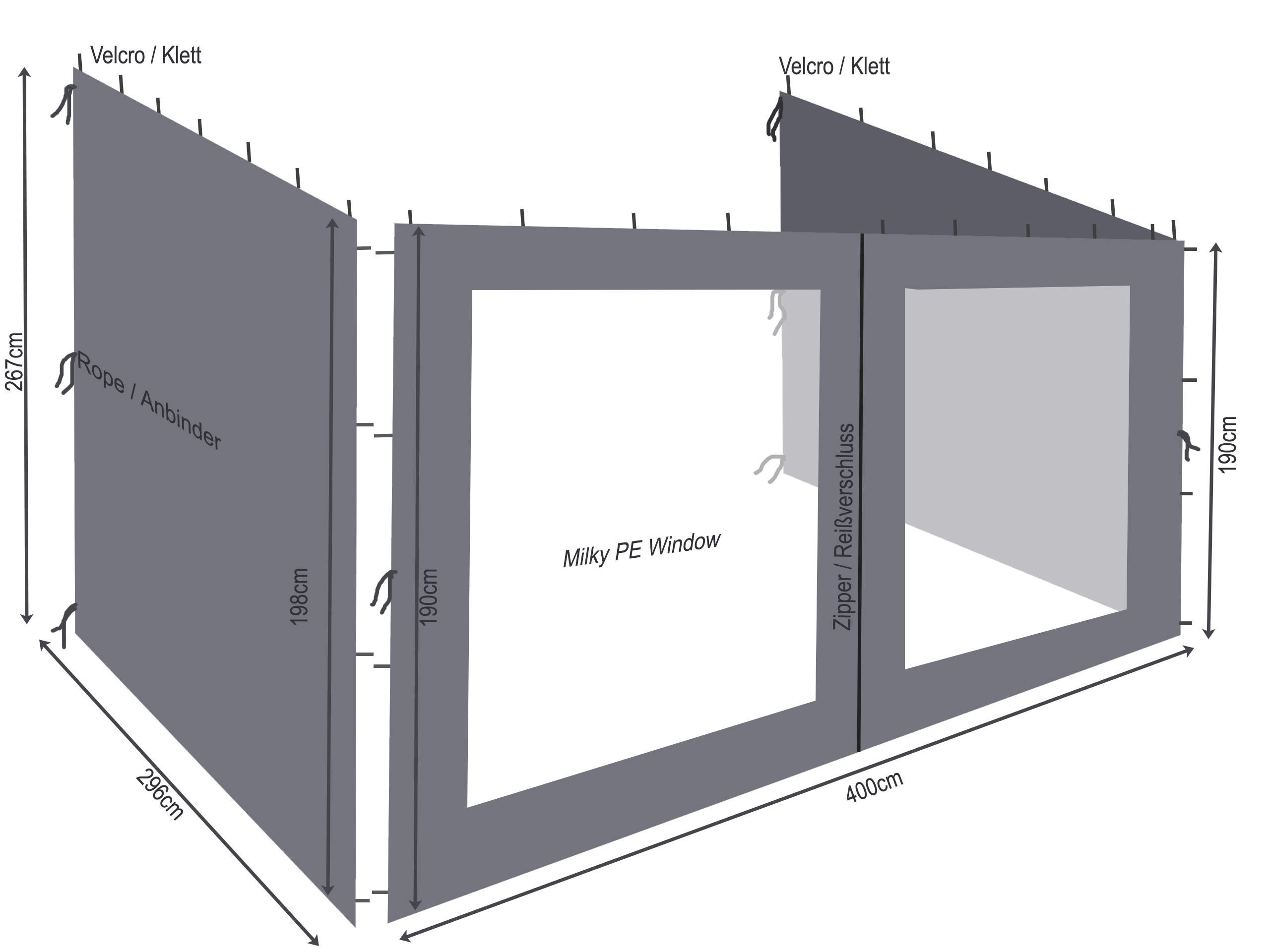 3 Seitenteile Anbaupergola Alu Optik 3x4m Anthrazit - Grau, Textil (400/300cm) - QUICK STAR