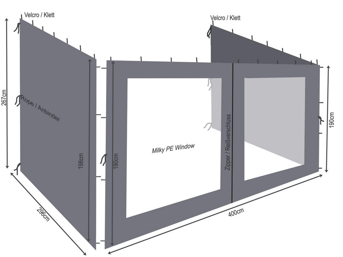 3 Seitenteile Anbaupergola Alu Optik 3x4m Anthrazit - Grau, Textil (400/300cm) - QUICK STAR
