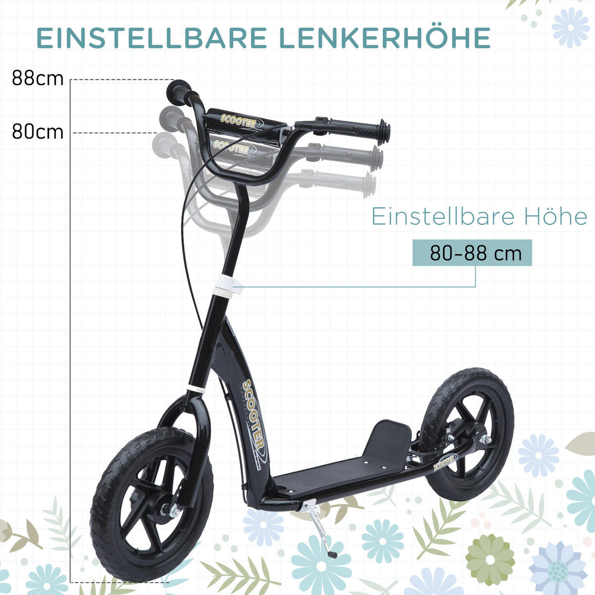 KINDERROLLER, Schwarz/Rosa/Blau/Rot, Stahl+ PVA - Schwarz, Metall (120/52/80cm) - HOMCOM