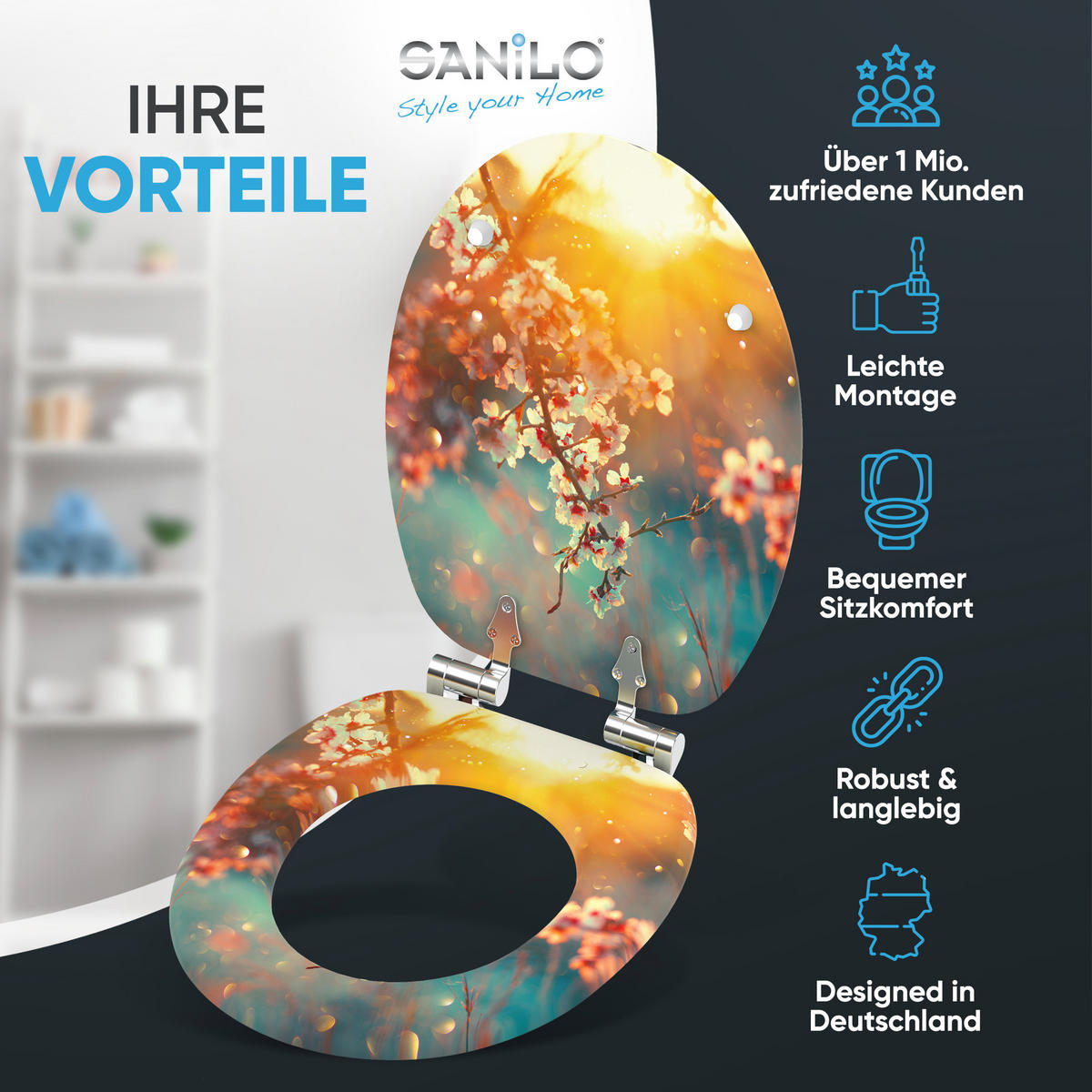 WC-SITZ mit Absenkautomatik Kirschblüte - Orange, Holzwerkstoff (38/6/47cm) - Sanilo