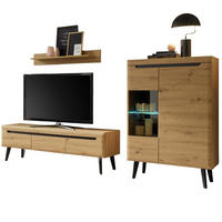 WOHNWAND Artisan Eiche schwarz, Wohnkombination 3-teilig skandinavisch, 270 x 170 cm - Schwarz/Eiche Artisan, Holz/Holzwerkstoff (270/170/40cm) - Furn.Design