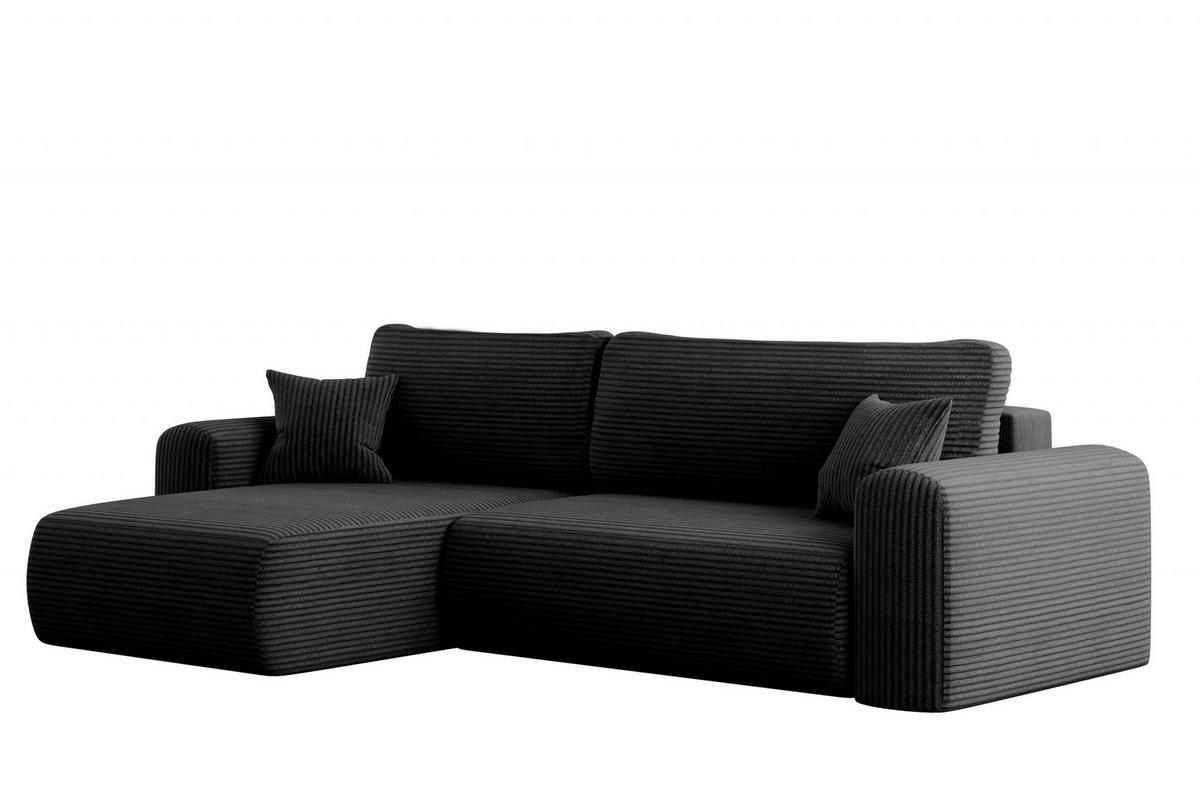 ECKSOFA Mit Schlaffunktion und Stauraum für Bettzeug Capri Stoff Poso Schwarz Links - Schwarz, Holz/Textil (145/272cm) - Kaiser Möbel