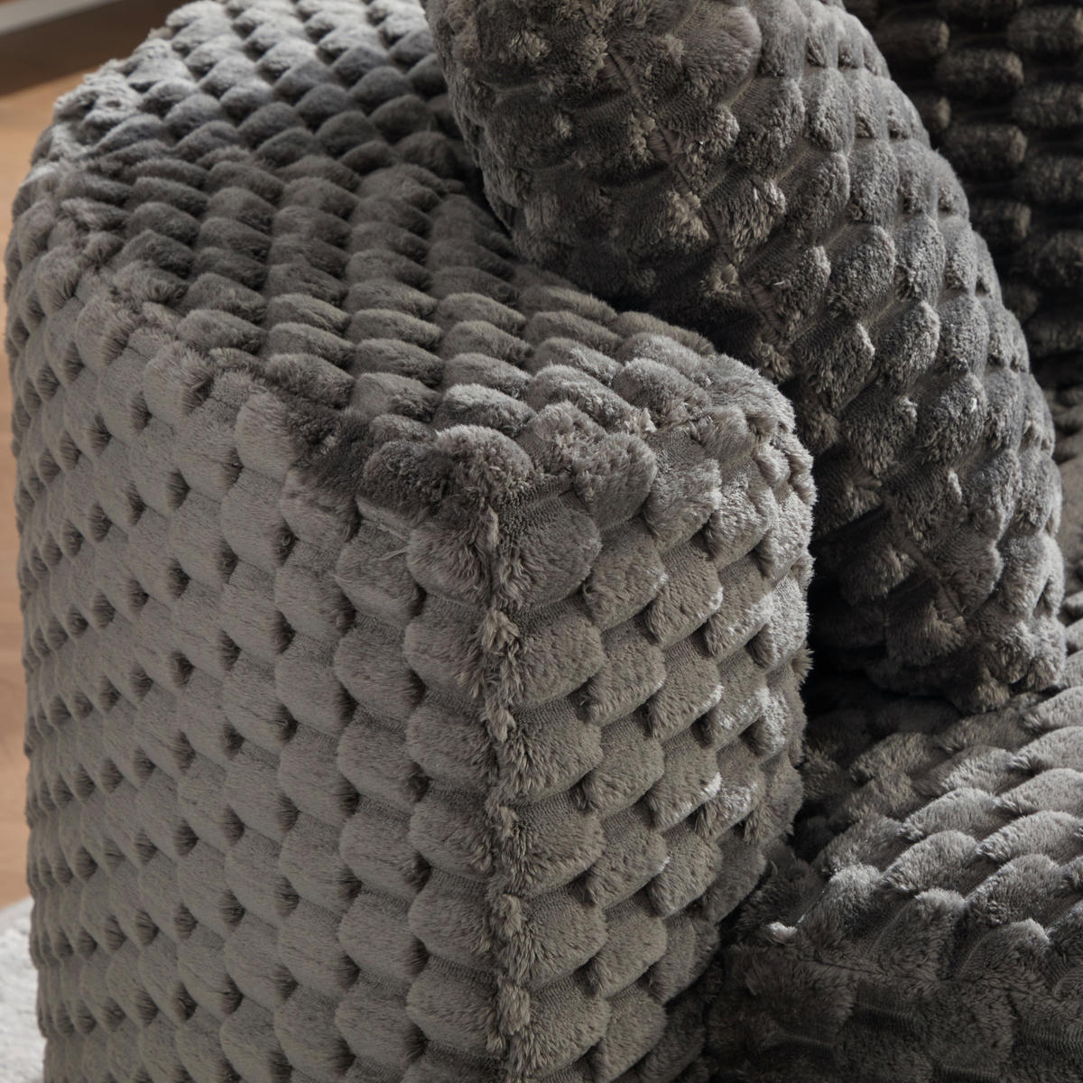 LOUNGESESSEL Mit Hocker Übergroß Rund Komprimiert Ohne Montage - Dunkelgrau, Textil (129/65/116cm) - Urban Meuble