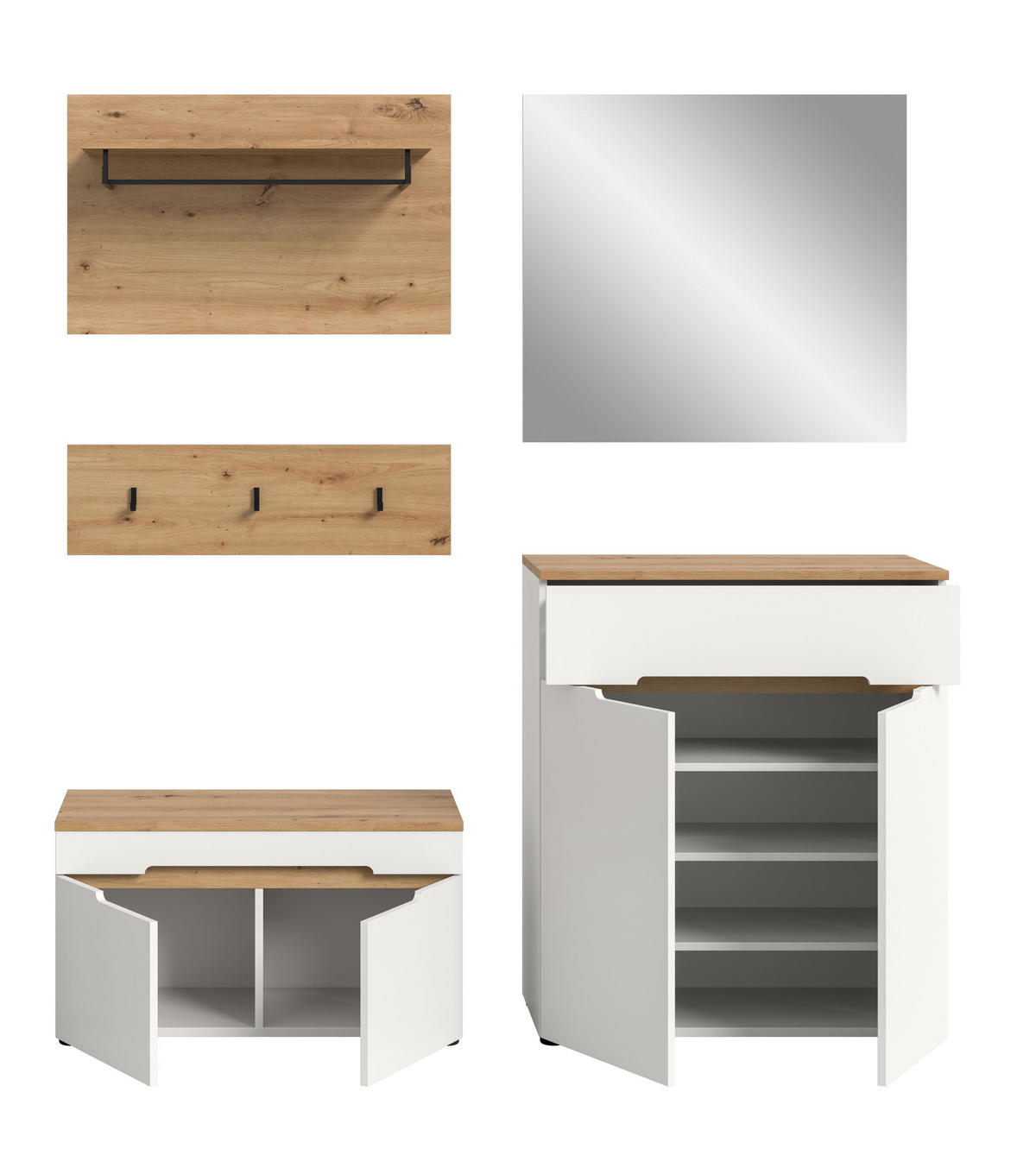 GARDEROBEN-SET 5tlg. Nova (B/H/T: 175x190x37 cm) in Weiß - Weiß, Holzwerkstoff (175/190/37cm) - Homes & Jones