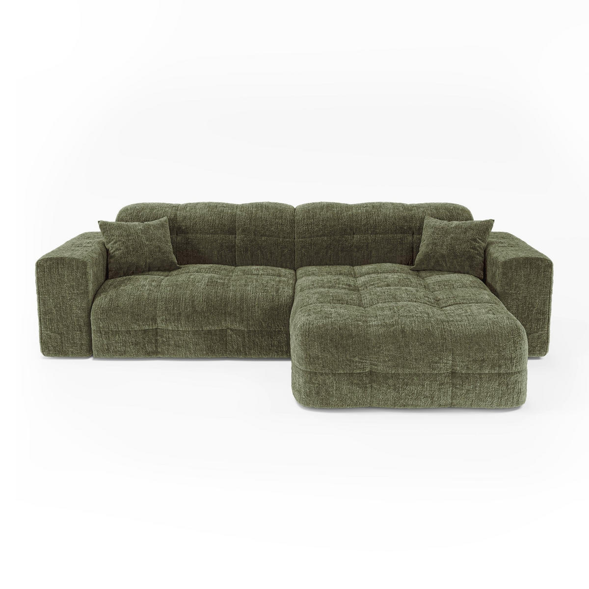 ECKSOFA rechtwinklig COCOON Geprägter Samt Vintage-Grün 230cm - Dunkelgrün/Grün, Textil (230/155cm) - Premium Interiors