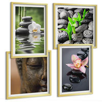 BILDER SET 4er Set - 50x50 cm & 40x60 cm Goldrahmen - Friedliche Zen-Blumen-Buddha-Komposition - Goldfarben, Kunststoff (50/50cm) - TULUP
