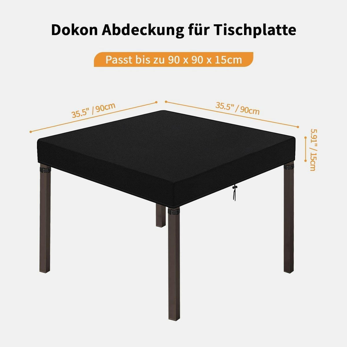SCHUTZHÜLLE für Gartentisch Quadratisch 90 x 90 x 15 cm Schwarz - Schwarz, Textil (90/10/90cm)