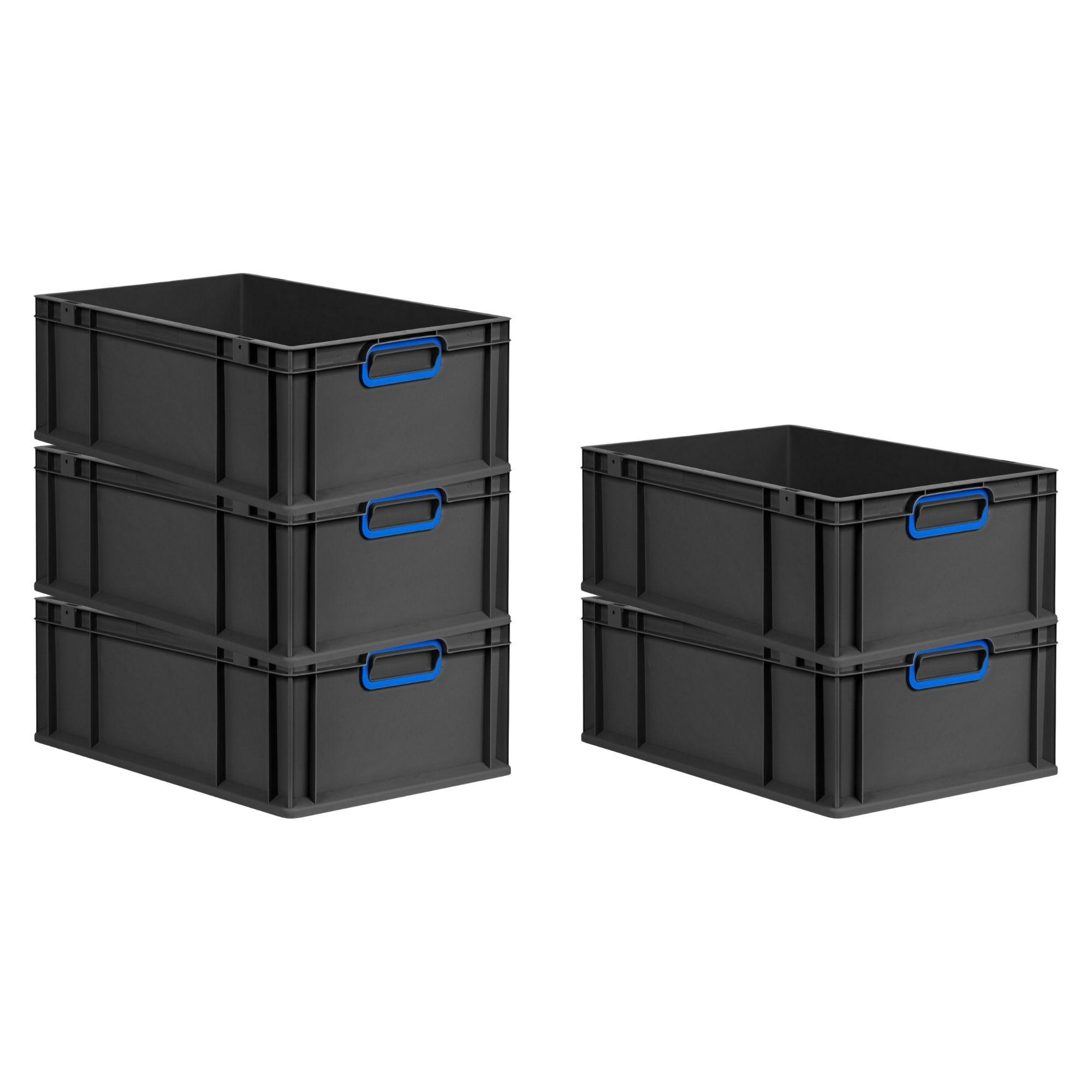 EUROBOX 5x NextGen Color 22x40x60 cm 44 Liter Griffe blau zu, Schwarz - Blau/Schwarz, Kunststoff (40/22/60cm) - PROREGAL
