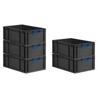 EUROBOX 5x NextGen Color 22x40x60 cm 44 Liter Griffe blau zu, Schwarz - Blau/Schwarz, Kunststoff (40/22/60cm) - PROREGAL