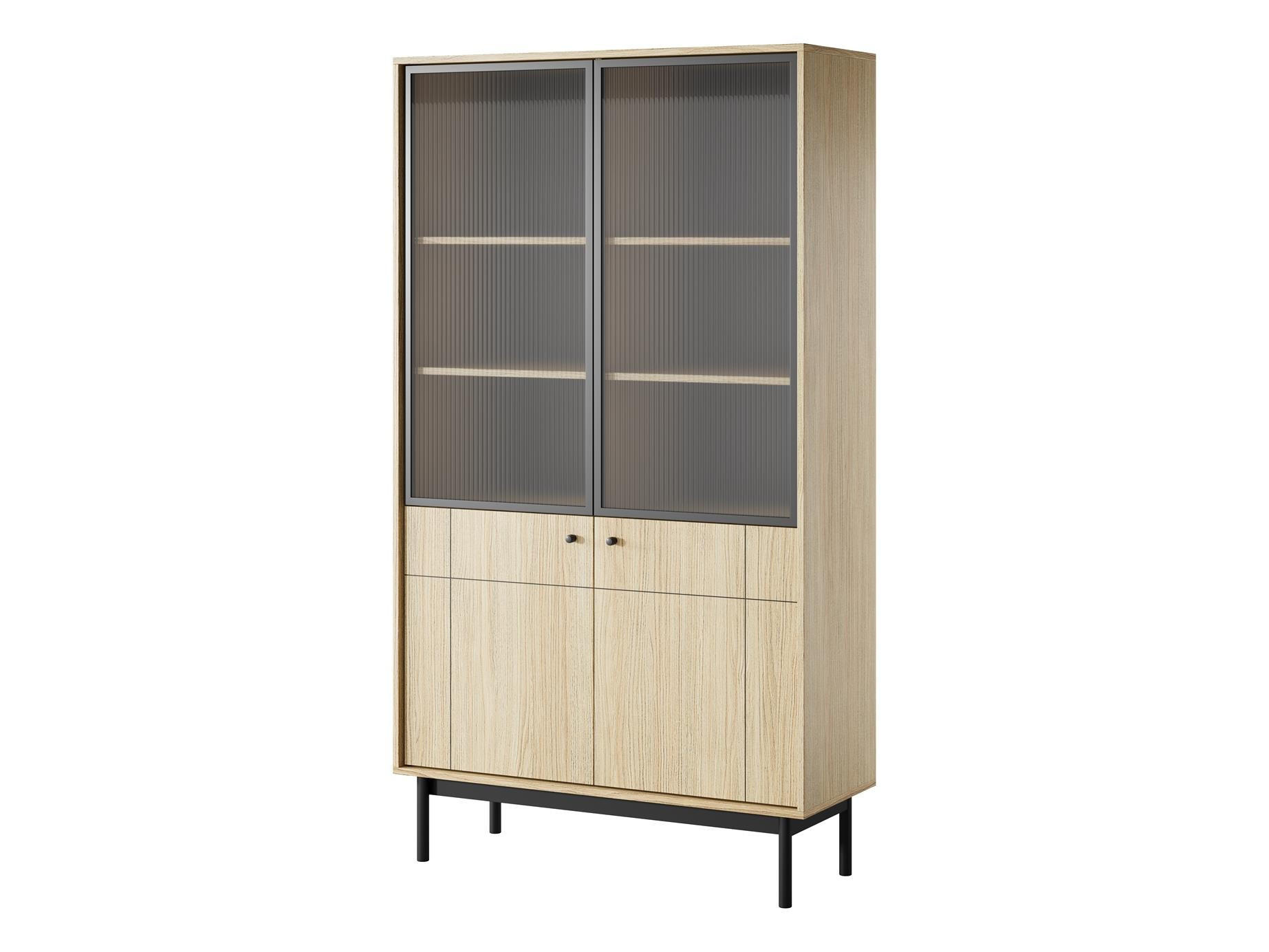 VITRINE Panda Hellbraun, Schwarze Beine, Glasvitrine - Hellbraun/Schwarz, Holzwerkstoff (104/185/39cm) - Bettso