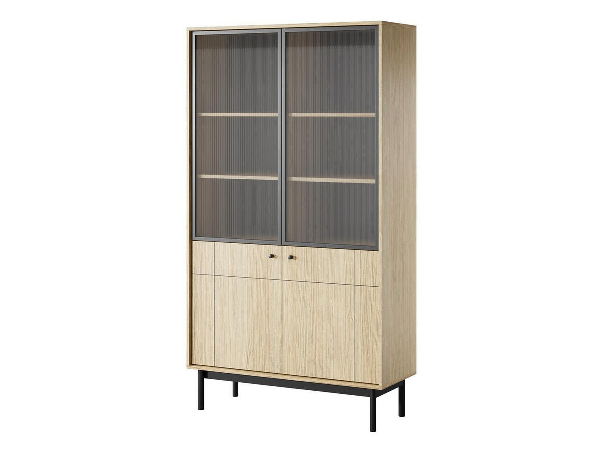 VITRINE Panda Hellbraun, Schwarze Beine, Glasvitrine - Hellbraun/Schwarz, Holzwerkstoff (104/185/39cm) - Bettso