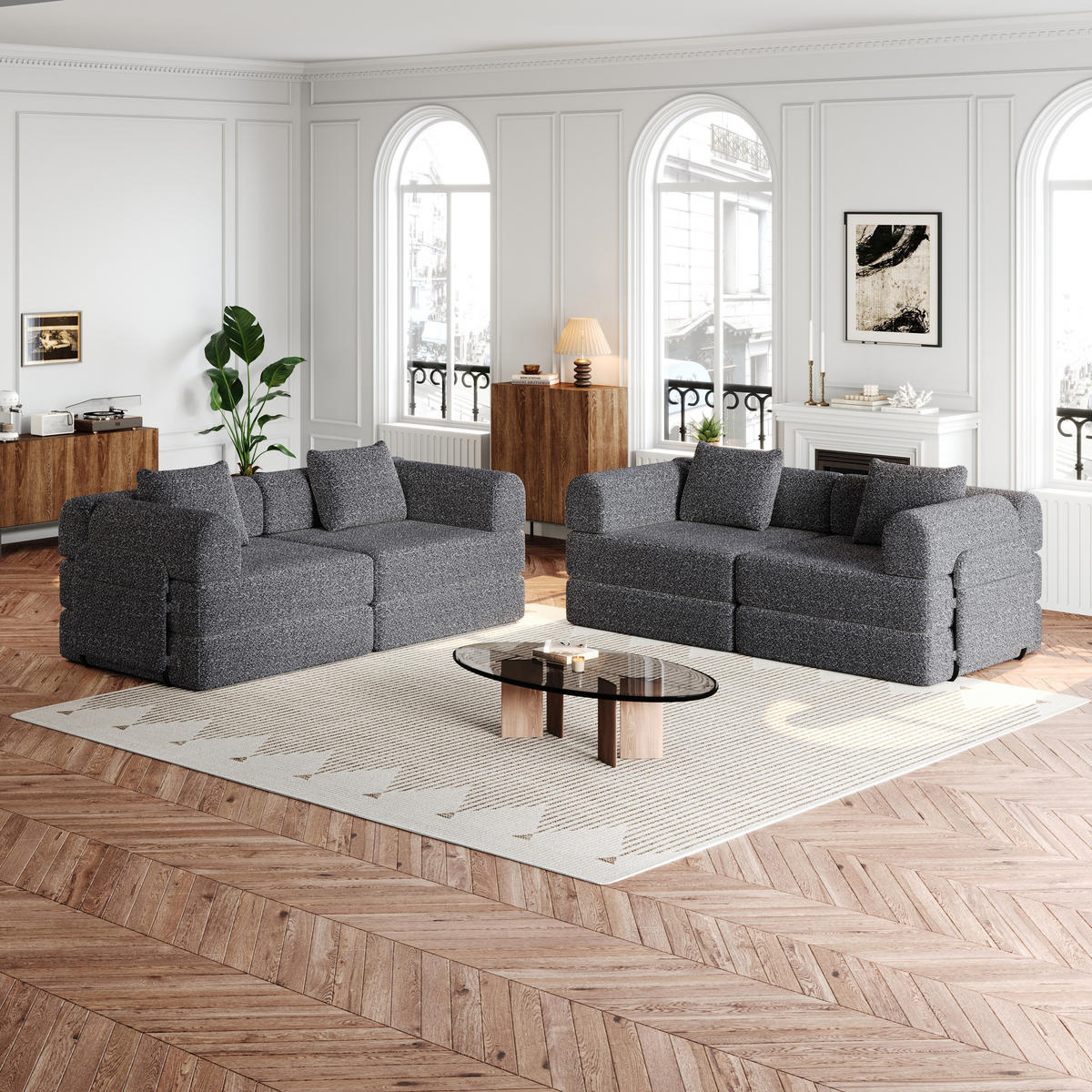 SCHLAFSOFA, Chenille 2-in-1 mit Armlehnen-Staufach & Stahlrahmen, 91,4/183,8/69,8 cm, Grau - Grau, Textil (91.4/69.8/183.8cm) - Redom