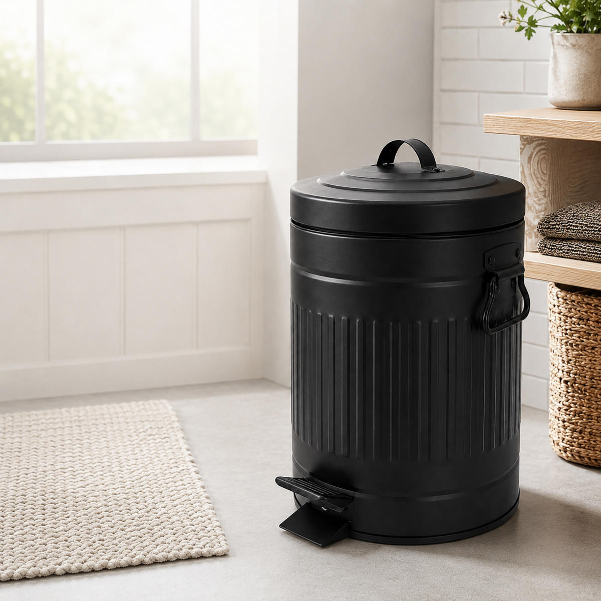 PUBELĂ Neagră 5 l cu pedală - negru, material plastic/metal (20.5/29/20.5cm) - Relaxdays