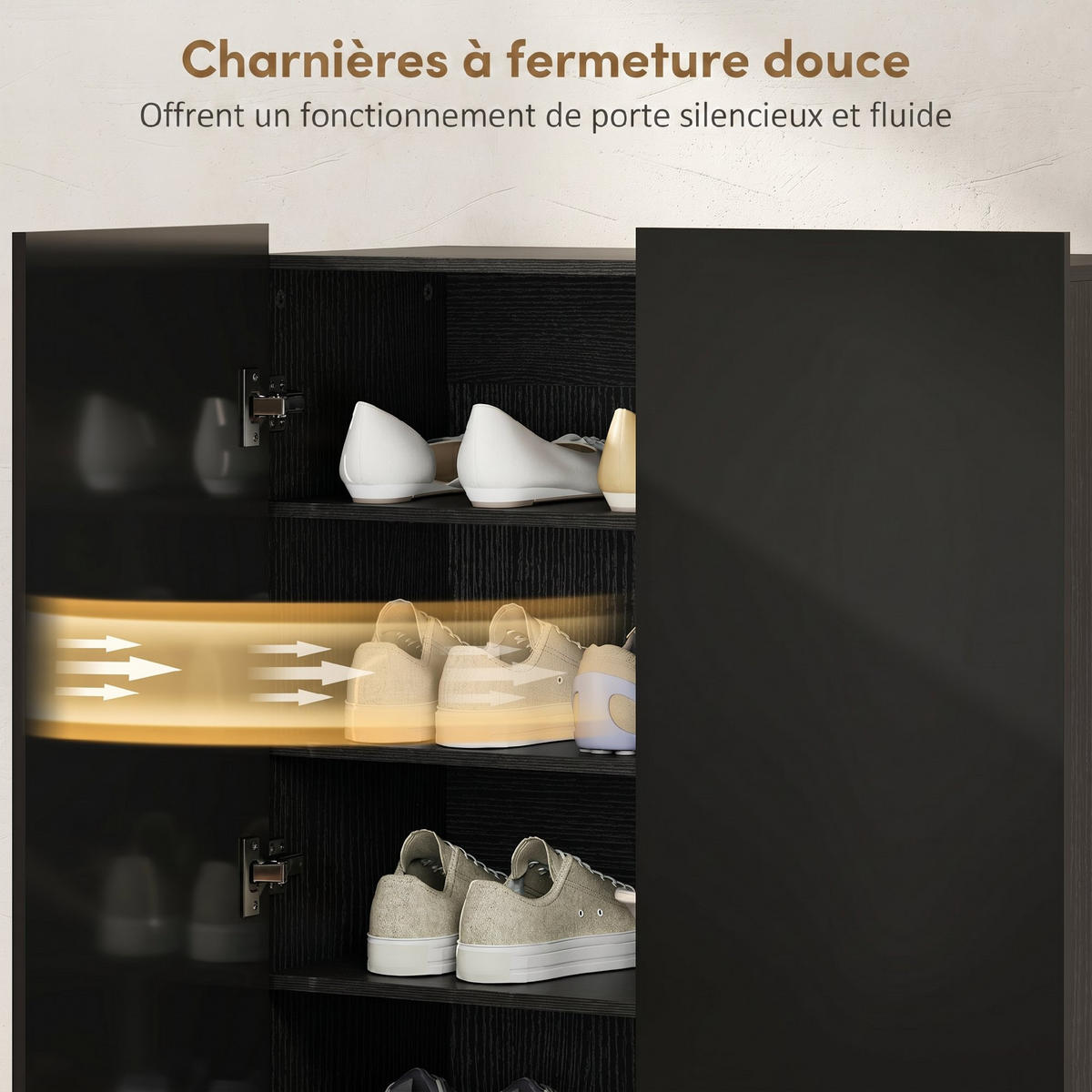 SCHUHSCHRANK,FÜR 20 Paar Hochglanz 5 Böden 72x34,5x103cm,schwarz - Schwarz, Holzwerkstoff (72/103/34.5cm) - Vallsero