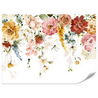 FOTOTAPETE für Schlafzimmer Aquarell Bunte Blumen Ranken Blätter 400x280 - Gelb/Rot, Papier (400/280cm) - Muralo