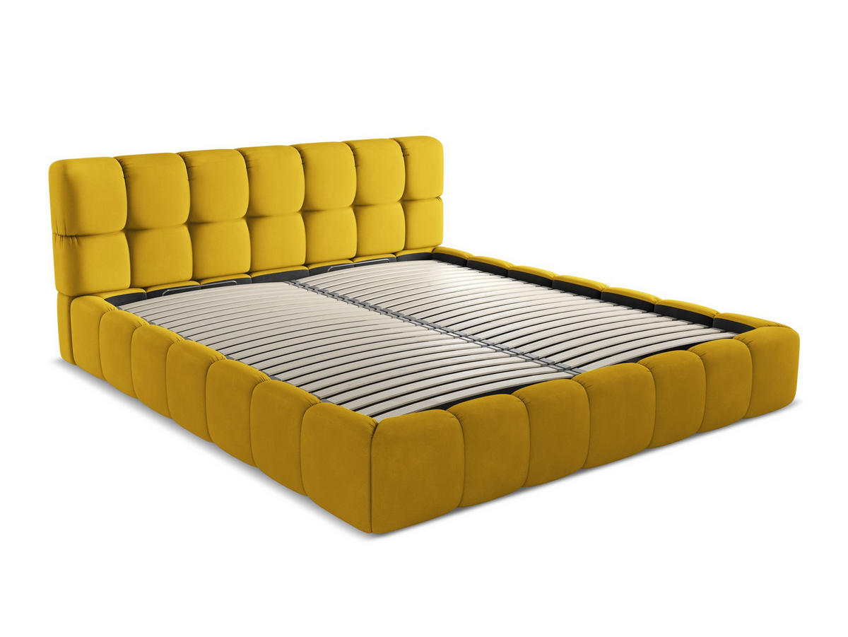 POLSTERBETT mit Bettkasten und Lattenrost 200x228 Gelb - Currygelb/Gelb, Kunststoff/Textil (180/200cm) - Makamii