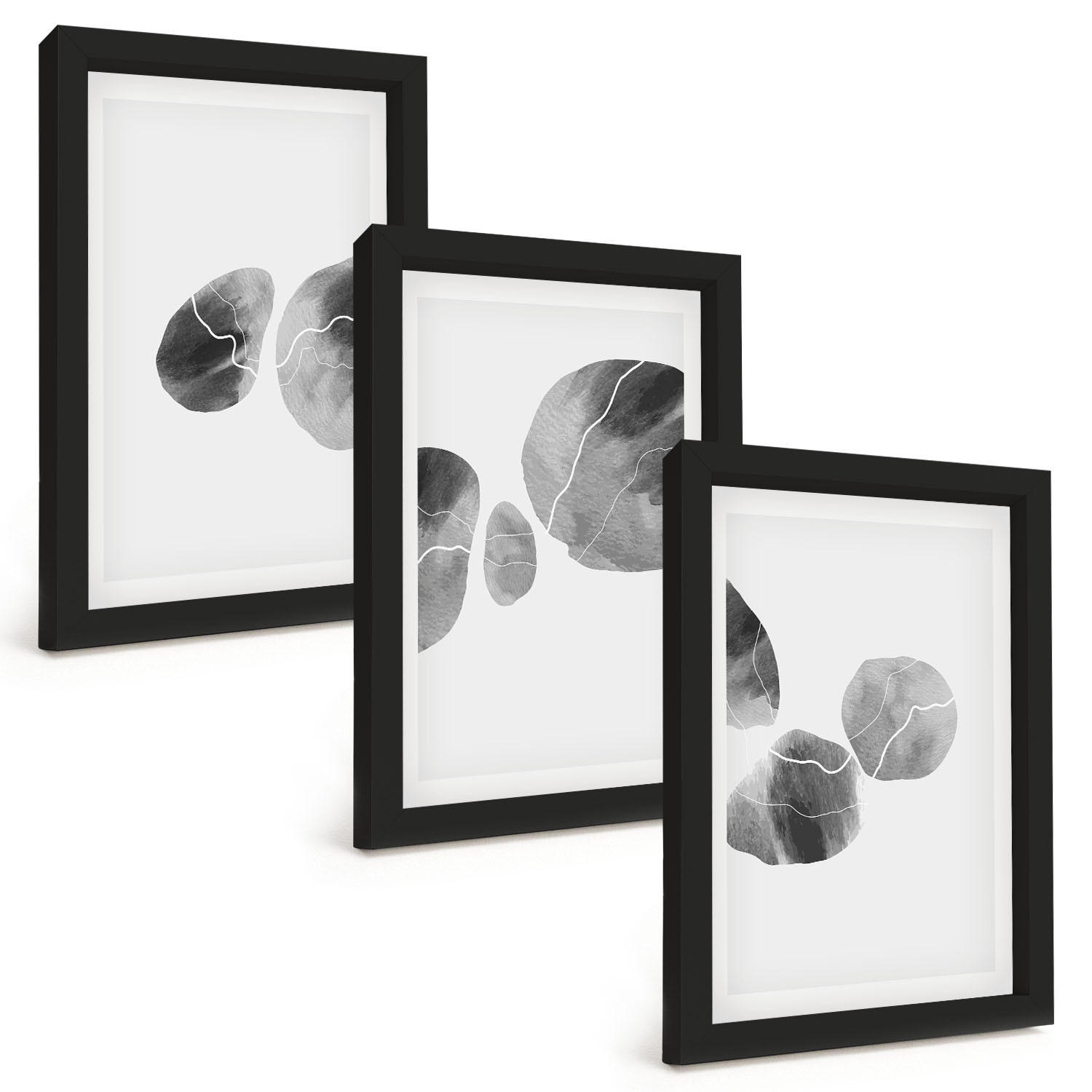 BILDER SET 3er Set - 20x30 cm Schwarzer Rahmen - Abstrakte Kunst, Farbspritzer - Schwarz, Kunststoff (20/30cm) - TULUP