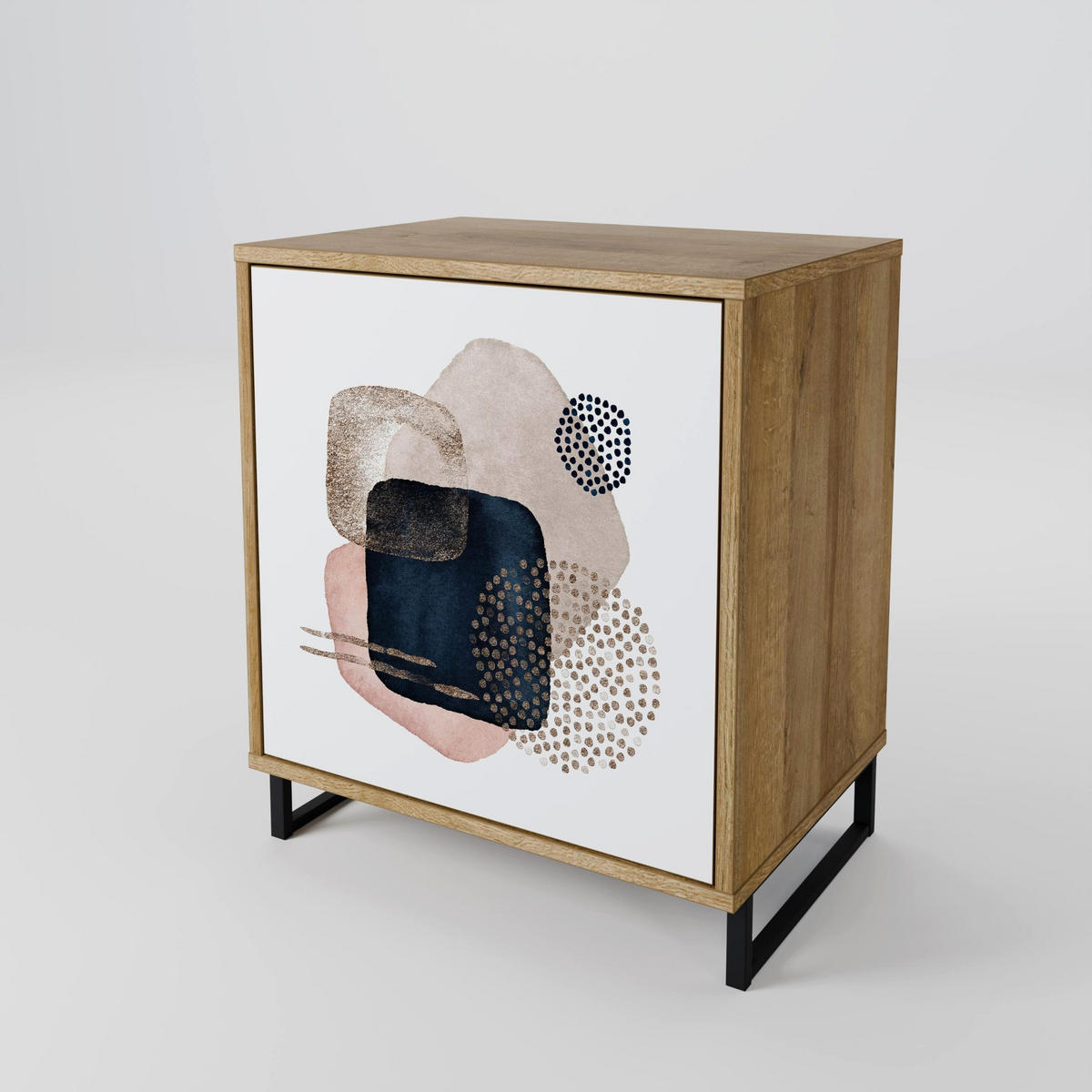 SIDEBOARD COLORFUL SHAPES, Eichefarben, 57,5x42x77,5 cm, Schräge Buchenholzfüße - Eichefarben/Buchefarben, Holzwerkstoff/Buchenholz (57.5/77.5/42cm) - SpaceRebels
