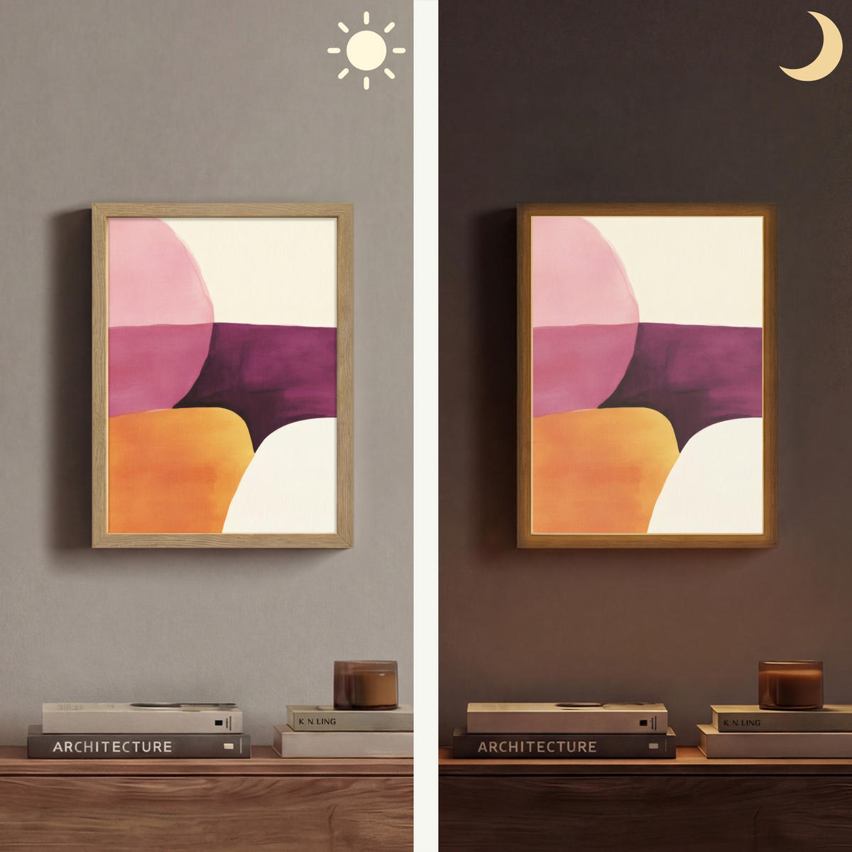 NÁSTĚNNÁ LAMPA S AKUMULÁTOREM Tvary - abstraktní - barevné 30x40 cm - růžová, kompozitní dřevo (30/40/8cm) - OnlyWow