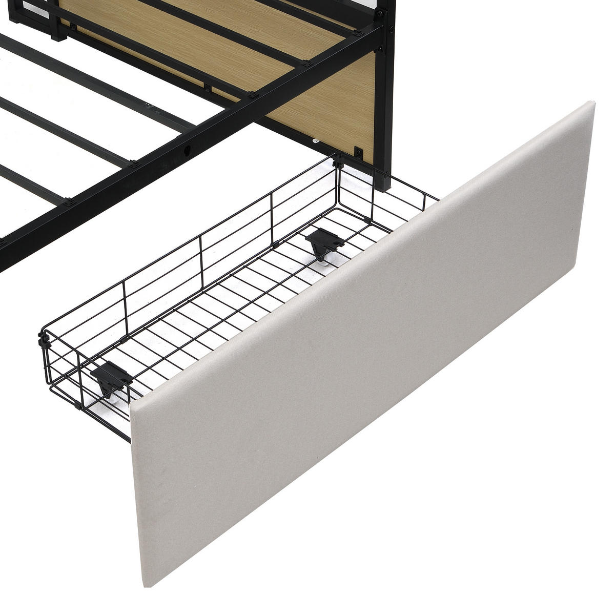 EINZELBETT 90x200cm mit Schubladen, Metallbetthalter，Beige - Beige, Metall (90/200cm) - KOMHTOM