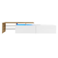 TV-ELEMENT170X33X33,5CM HochglanzWeiß mit LEDBeleuchtung und Glasböden - Naturfarben, Holz (42.19/18.42/143cm) - Raelunyi