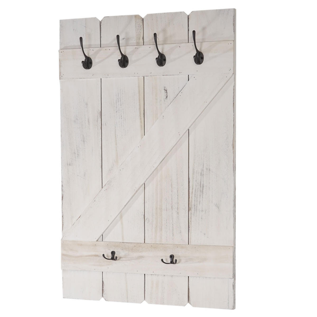 WANDGARDEROBE 91x60x10cm 6 Haken Weiß shabby - Weiß, Holz (60/91/10cm) - BERLINLODGE