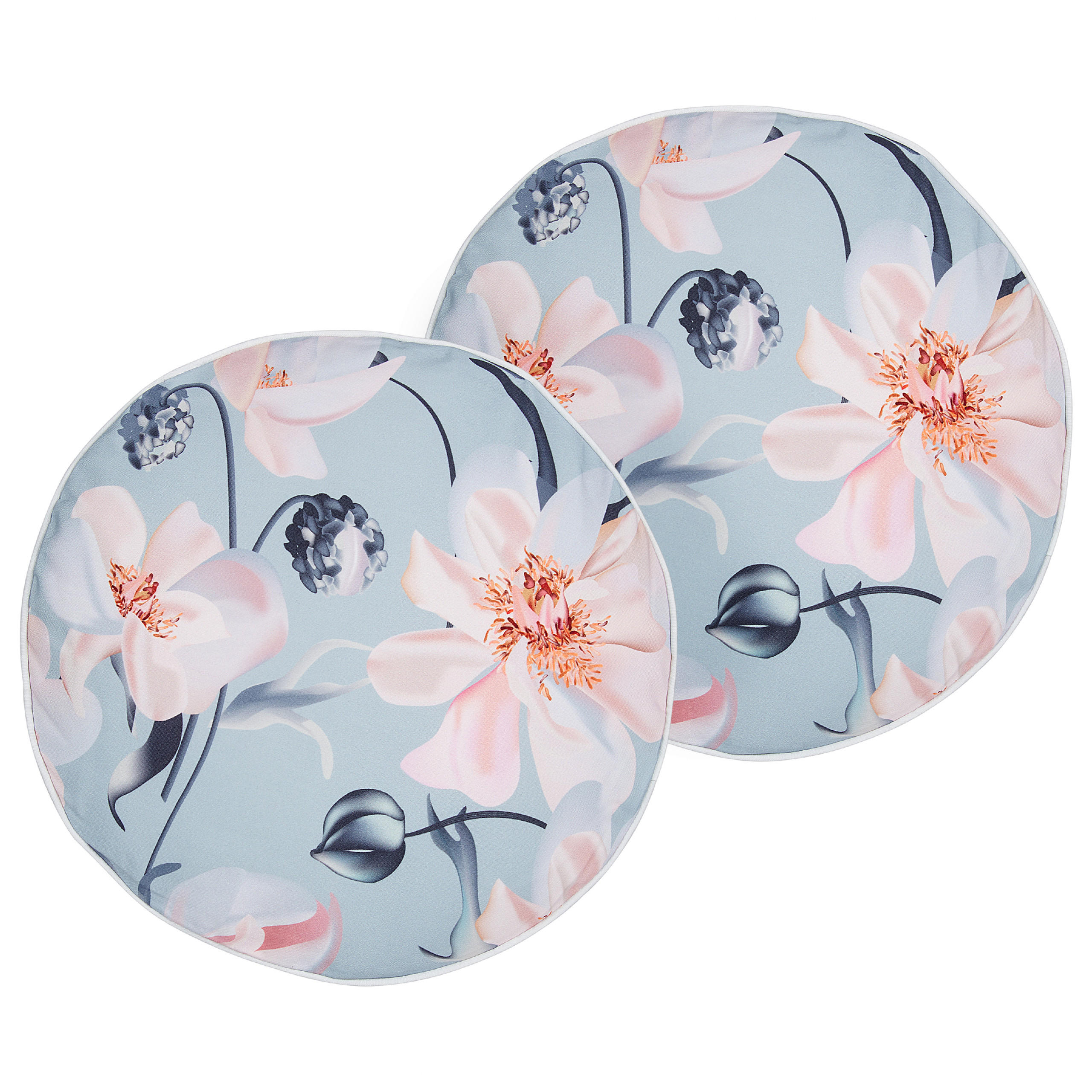 GARTENKISSEN 2er-Set Blumenmuster blau 40 cm Apricale - Hellblau, Textil (40/40cm) - Beliani