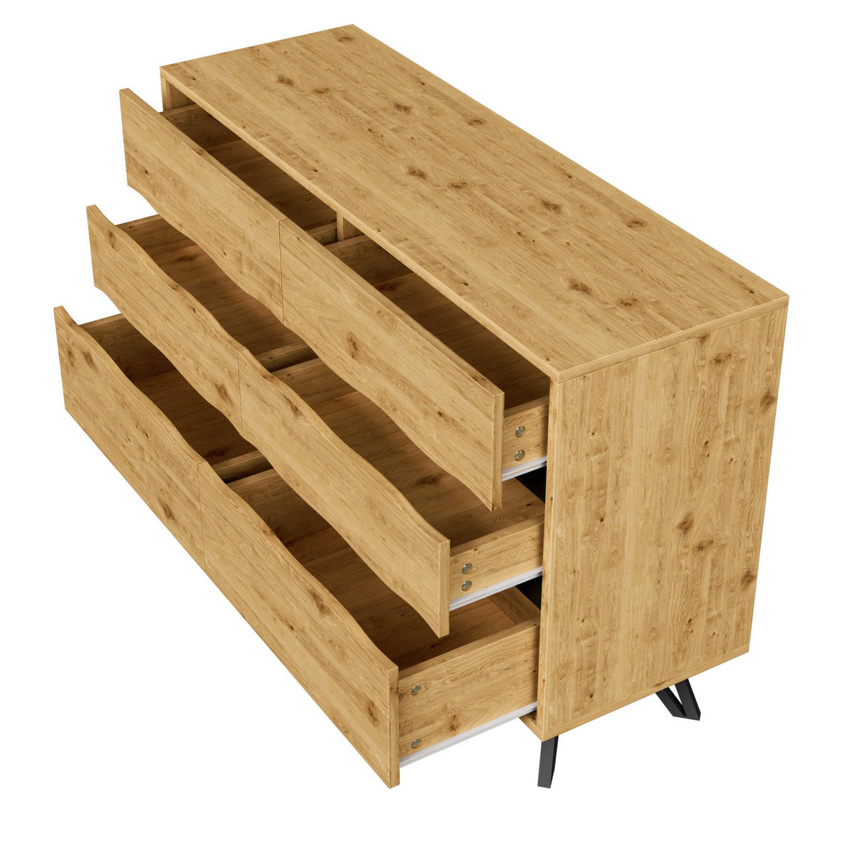 SIDEBOARD mit 6 Schubladen 120/40/75,5 cm in Holzoptik mit Metallfüßen - Naturfarben, Holzwerkstoff (120/75.5/40cm) - BEAOK