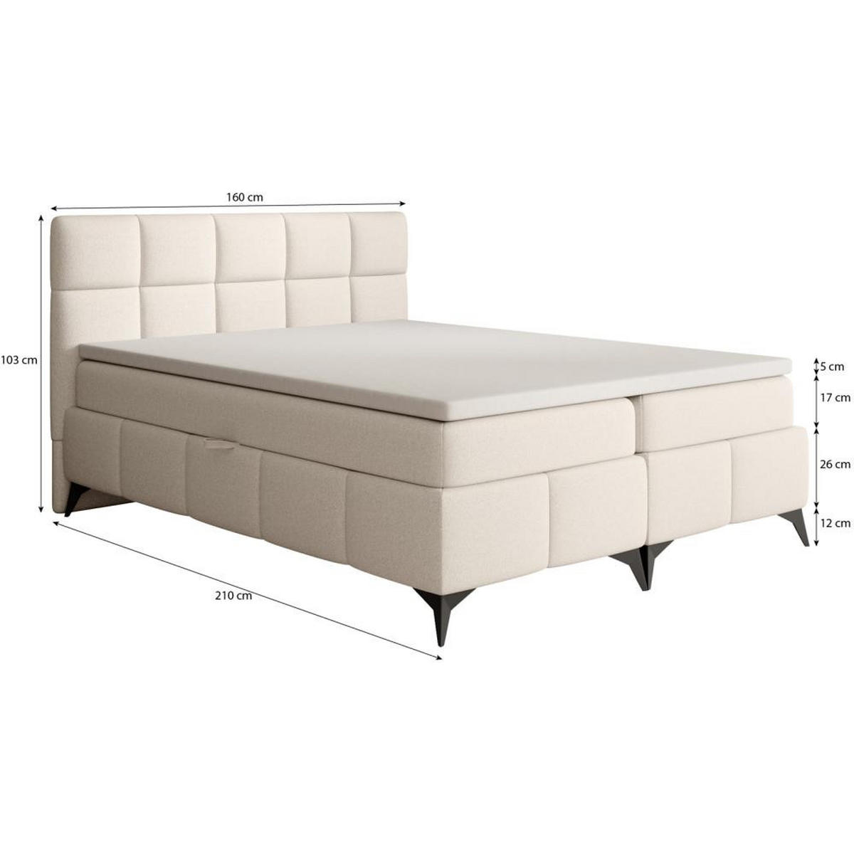 BOXBETT Solido mit Bettkasten 160x200 cm blau - Blau/Schwarz, Textil/Metall (160/200cm) - Beautysofa