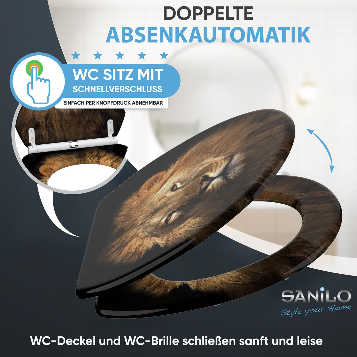 WC-SITZ mit Absenkautomatik Löwe - Braun, Holzwerkstoff (37.7/5.5/48cm) - Sanilo