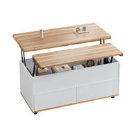 COUCHTISCH 100/98/65 cm höhenverstellbar mit hydraulischen Tischplatten, Stauraum und Rollen, Spanplatte, Weiß/Naturholz - Weiß, Holzwerkstoff (100/98/65cm) - Redom
