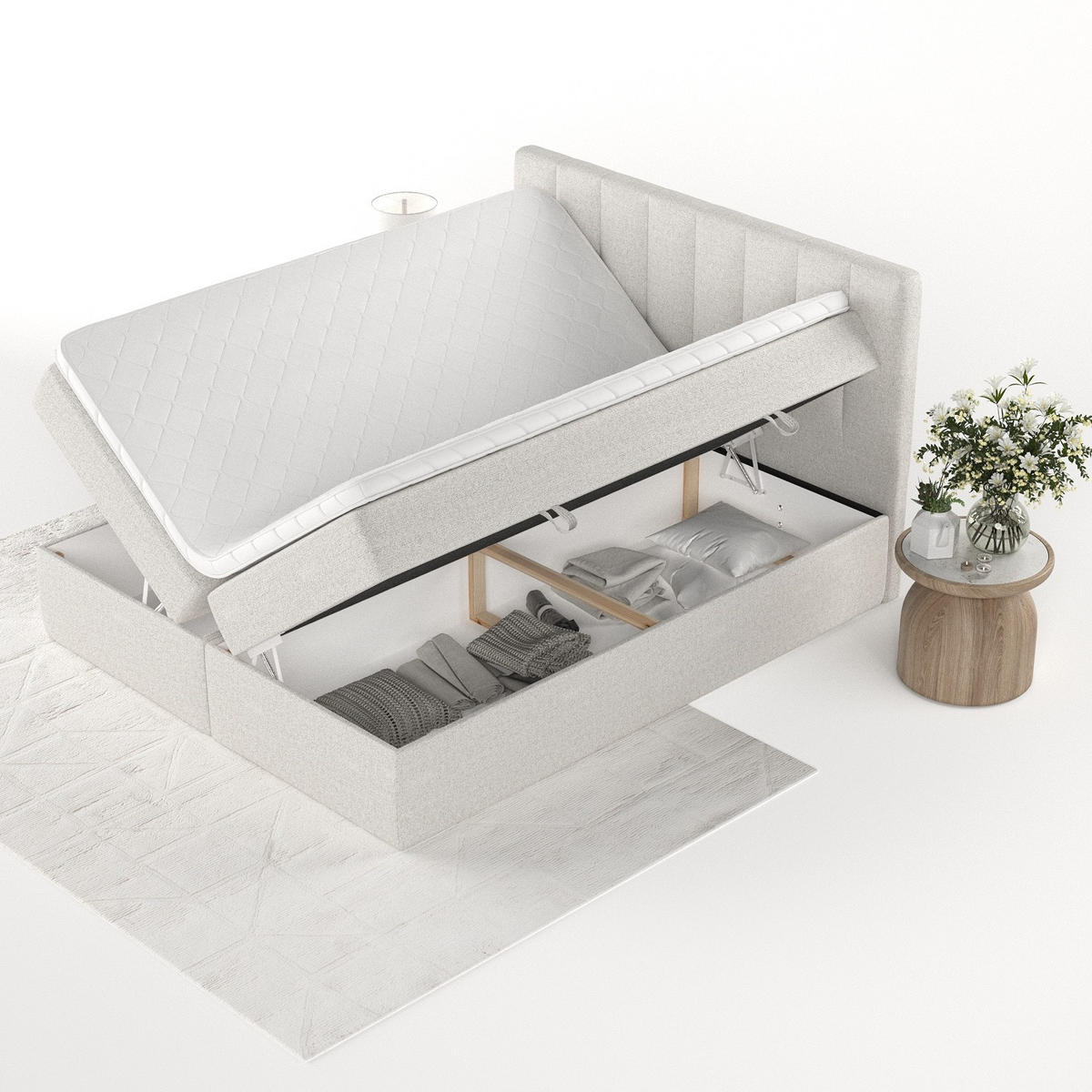 BOXBETT Bari 200/200 cm Hellbeige im Riva Stoff - Sandfarben, Holz/Holzwerkstoff (200/200cm) - AltaBeds