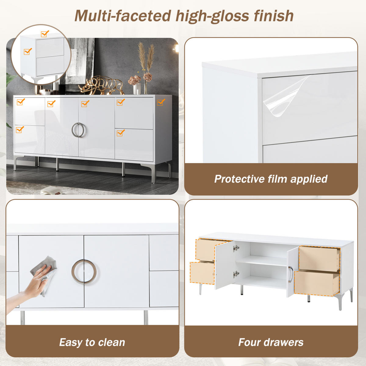 SIDEBOARD 150/38/59.5 cm Weiß aus MDF Hochglanz - Weiß, Holzwerkstoff (38/59.5/150cm) - OKMYHOME