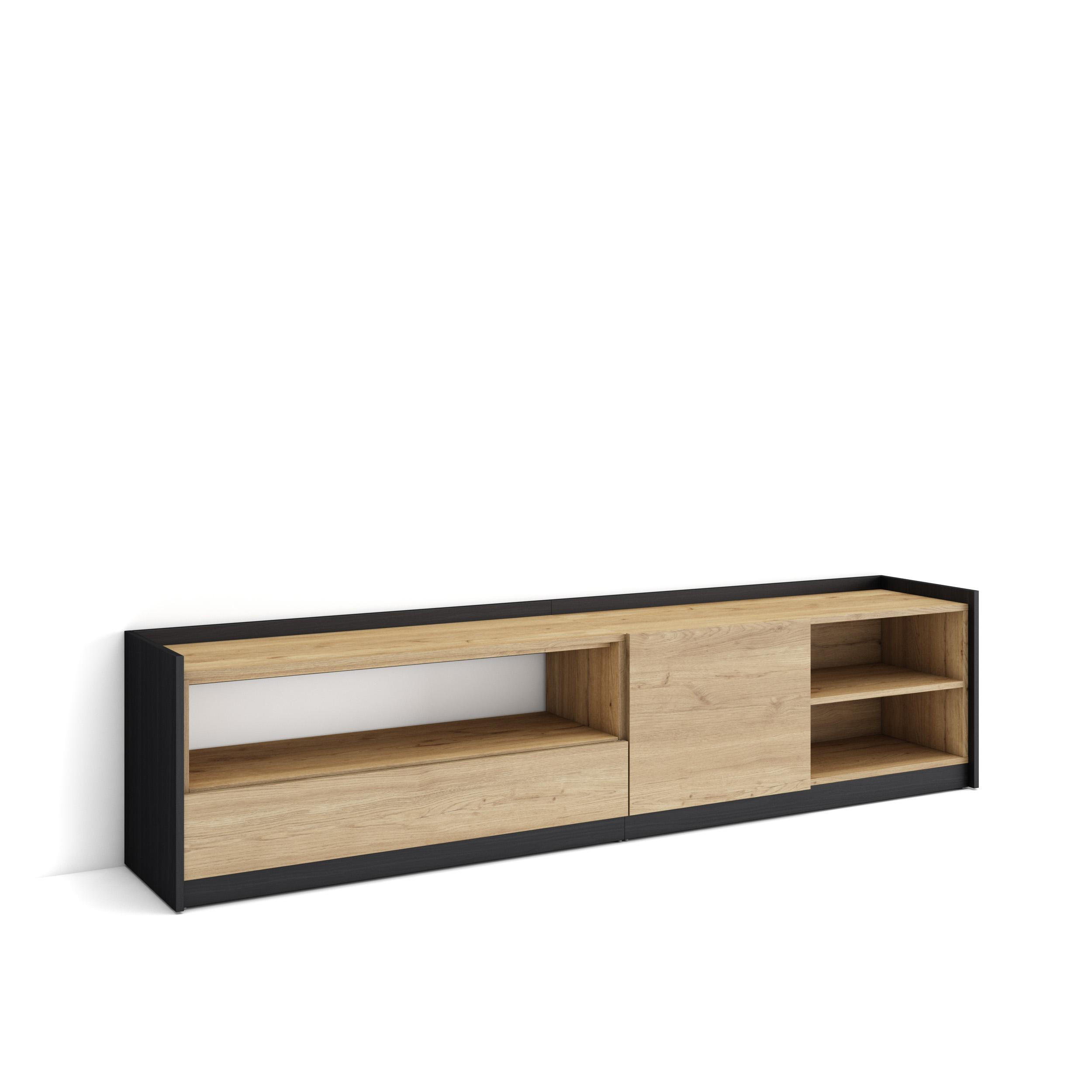 TV-SCHRANK, Lowboard, Eiche Schwarz, 207/37/50cm - Eichefarben, Holzwerkstoff (207/50/37cm) - Skraut Home