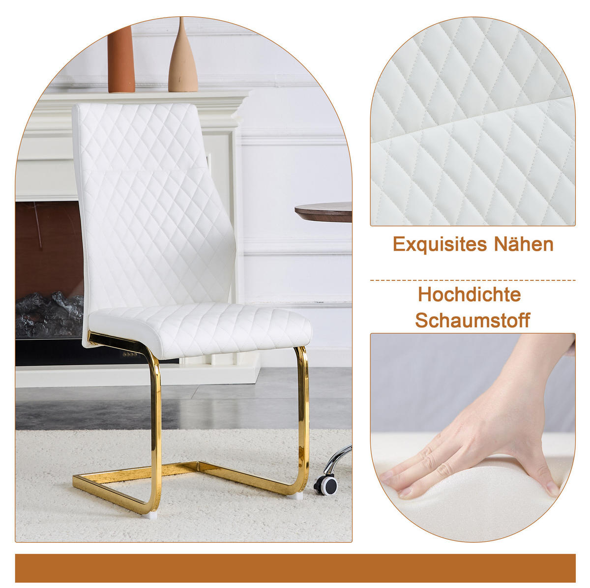 ESSZIMMER-SET mit Glastisch 85 cm Transparent/Weiß-Gold 5-tlg. - Transparent, Metall (85/76/85cm) - Meubliv