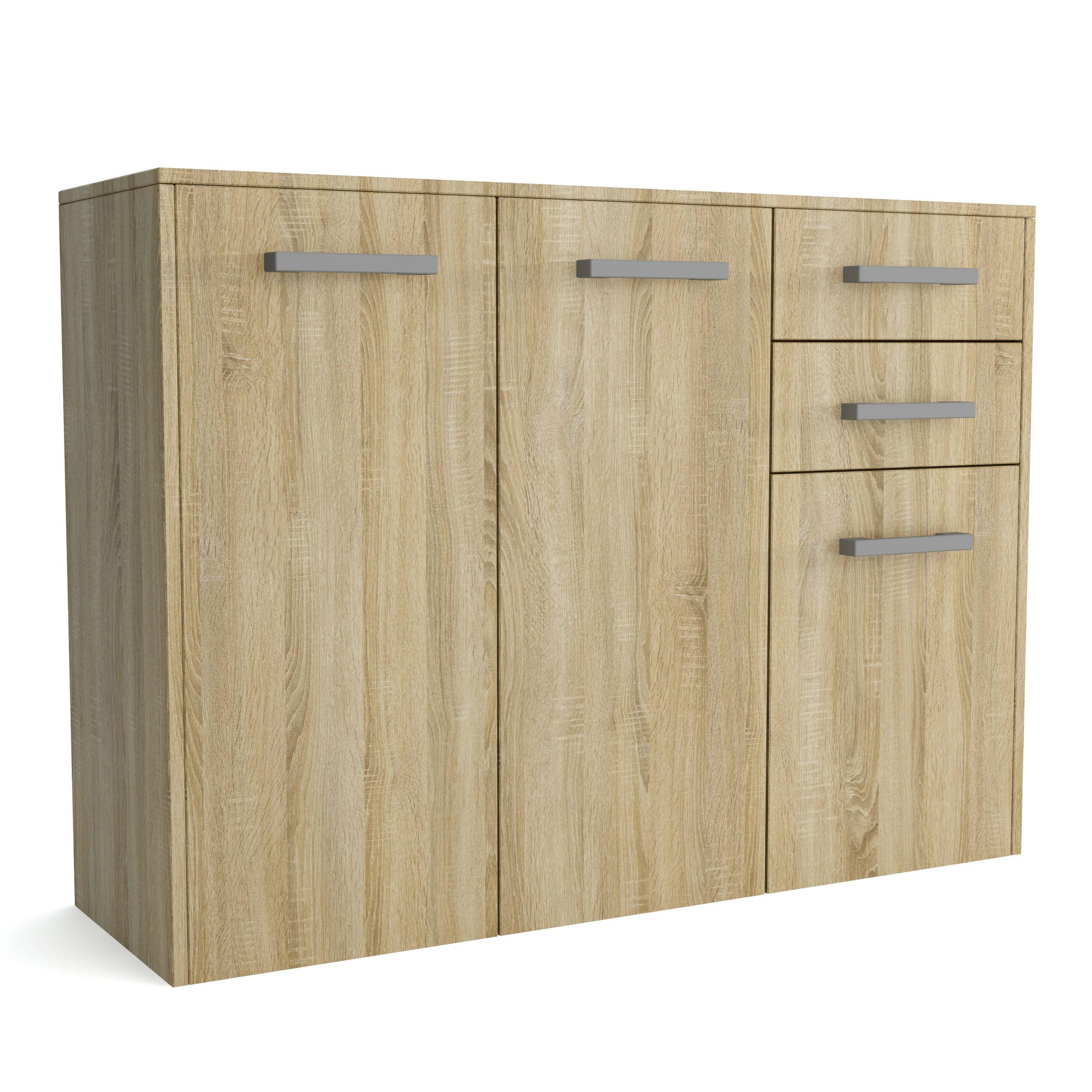 KOMMODE SCALINI 113/82/33 cm mit 2 Schubladen 3 Türen Sonoma Eiche - Sonoma Eiche, Holzwerkstoff (113/82/33cm) - MASSENO