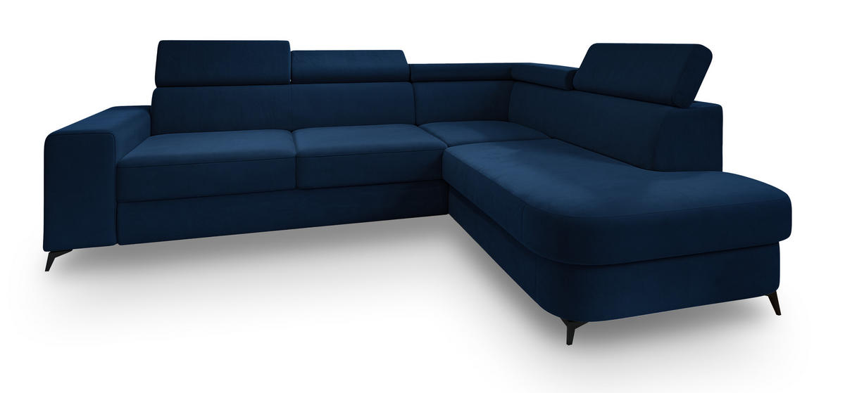 ROHOVÁ SEDAČKA ALVORO modrá - modrá/černá, kov/dřevo (253/190cm) - MASSENO