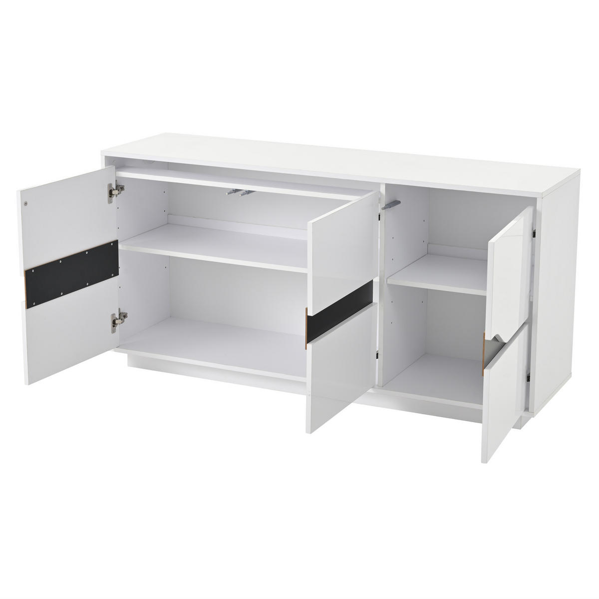SIDEBOARD 140/40/70 cm mit 3 Türen, LED und Hochglanzfront in Weiß/Schwarz - Weiß, Holzwerkstoff (140/70/40cm) - BEAOK