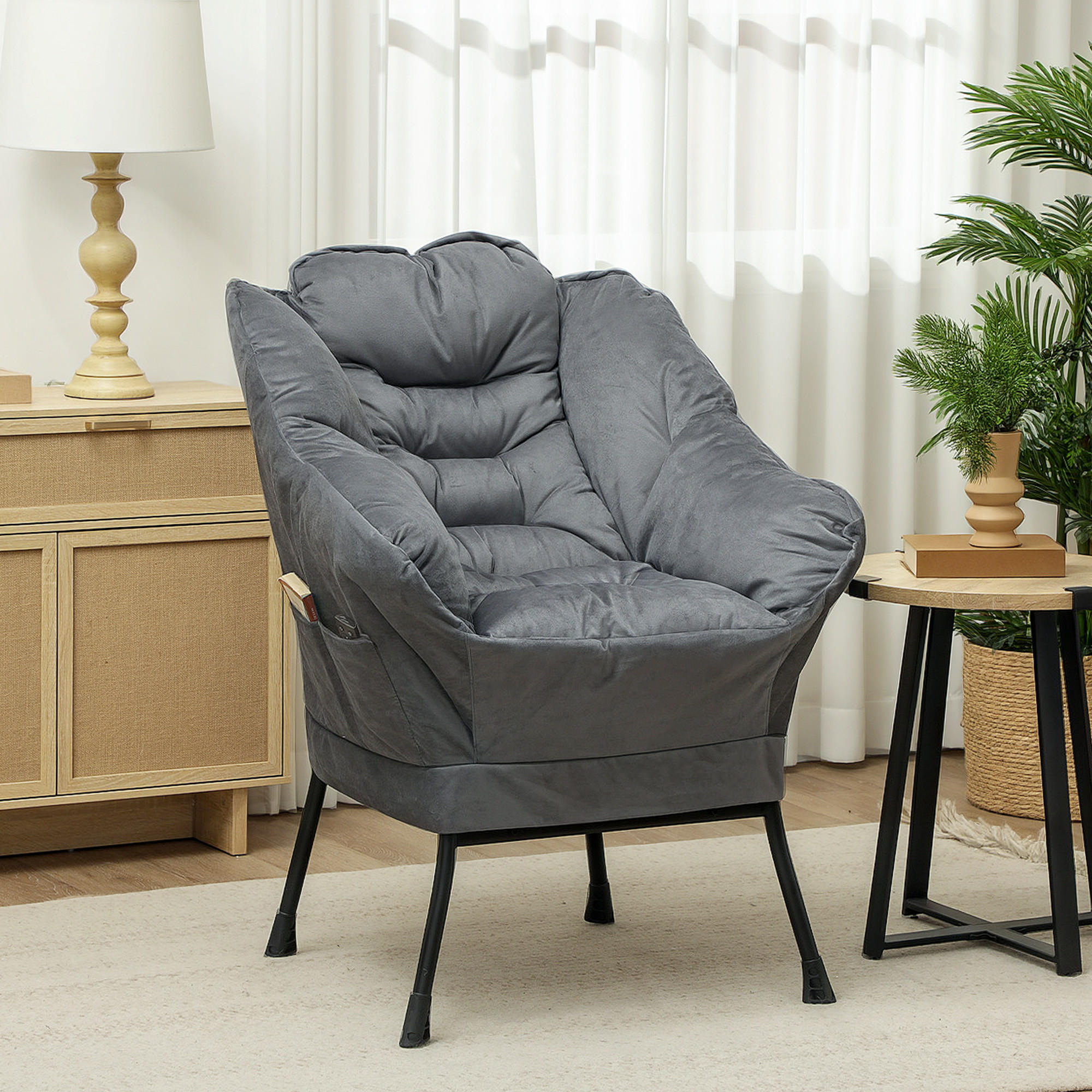 SESSEL mit Seitentasche, Grau - Grau, Textil (80/100/78cm) - HOMCOM