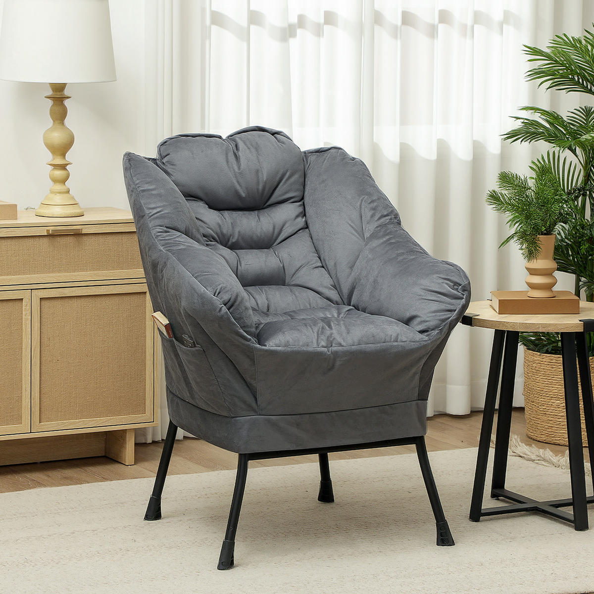 SESSEL mit Seitentasche, Grau - Grau, Textil (80/100/78cm) - HOMCOM