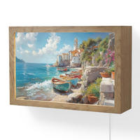 NÁSTĚNNÁ LAMPA Lodě - skály - moře - slunce 30x20 cm - modrá, kompozitní dřevo (30/20/8cm) - OnlyWow