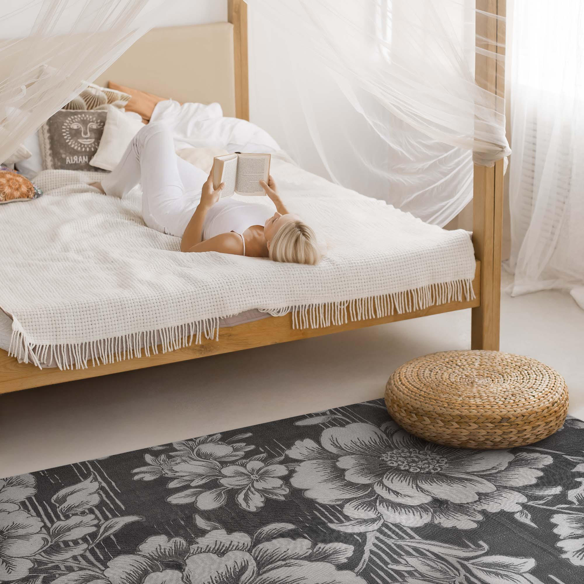 TEPPICH 60x90 cm Subtile Florale Akzente - Titanfarben, Kunststoff (60/90cm) - Wallfluent